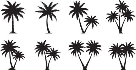 Minimalist black and white palm tree silhouette vector set
