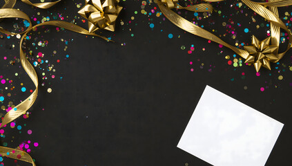 Festive Celebration Flat Lay with Gold Confetti on Black
