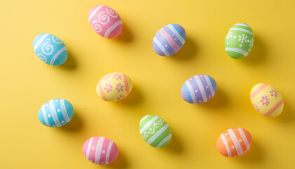 Obraz premium Colorful Easter Eggs on Yellow Background