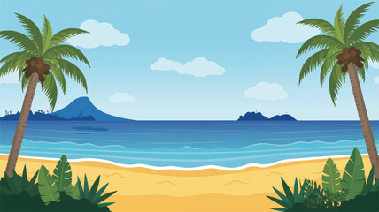 Obraz premium A bright, cheerful beach scene illustration with a flat, 2D art style (2)_traced