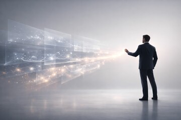 Executive Navigating Transparent Data Streams for Business Direction