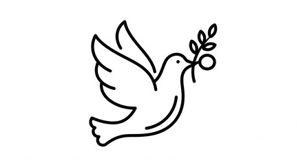 Minimal dove and olive branch line icon vector for peace concept