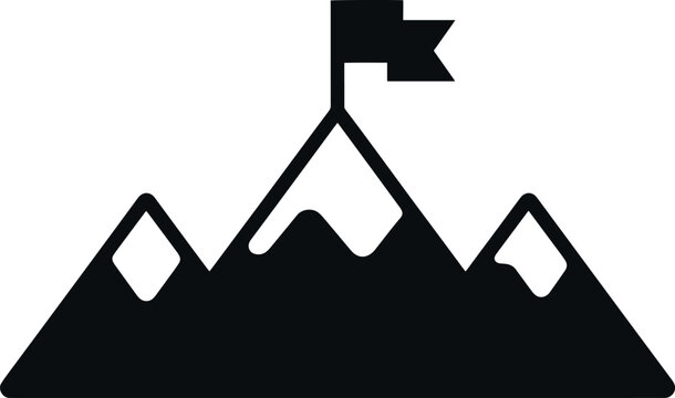 Success and achievement symbolized by a flag on a mountain peak