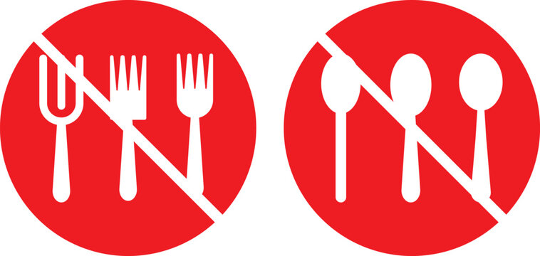no plate and spoon icon. Food prohibited symbols. Do not eat icon. No food sign. flat vector illustration design. Dining prohibition symbols. No eating. Use simple shapes, solid colors, and no gradien