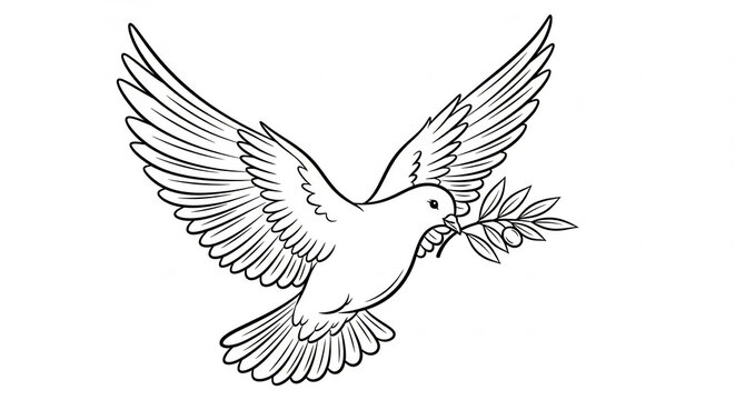 Elegant flying dove with olive branch vector illustration symbolizing peace