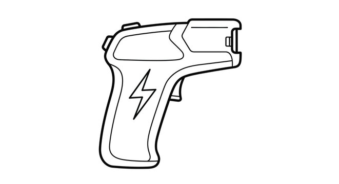 Line drawing of a taser with a lightning bolt symbol on the handle