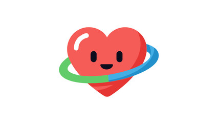 Happy Heart Character with Orbiting Ring, Cute Vector