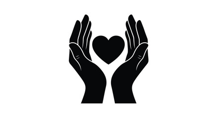 Obraz premium Black silhouette of two hands cradling a heart shape