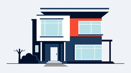 Modern two-story house with orange accent and large windows