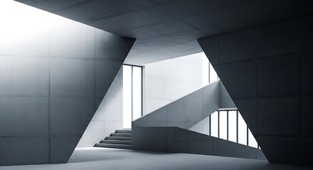 Obraz premium A modern staircase with a minimalist design and natural light pouring in through large windows