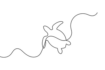 Fototapeta premium Sea turtle swimming in continuous one line art style minimalist outline vector graphic