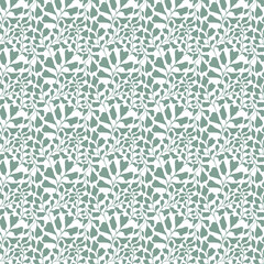 Seamless organic leaf pattern with dense hand drawn green foliage