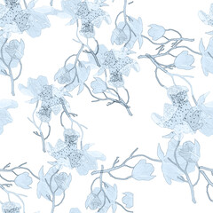 Vintage watercolor Seamless  pattern - flowers, roses branch with buds, leaves. 
Seamless watercolor background with floral pattern. Blue flower, rose, peony, dogrose.
Fashionable stylish pattern