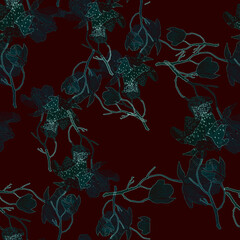 Vintage watercolor Seamless  pattern - flowers, roses branch with buds, leaves. 
Seamless watercolor background with floral pattern. Blue flower, rose, peony, dogrose.
Fashionable stylish pattern