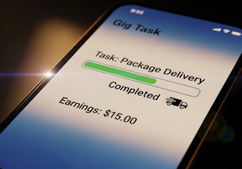 Mobile App Screen Showing Completed Gig Task and Earnings for Delivery Work