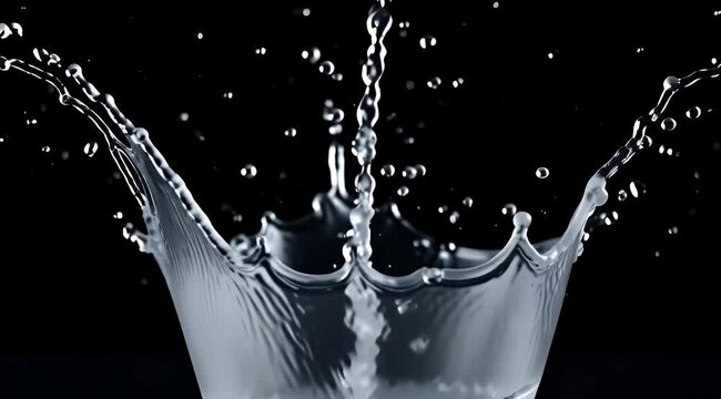Water Splashing Against Black Background.