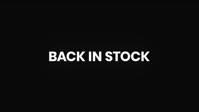 Back In Stock Distorted Glitch Text Animation 4K for Product Restock Alerts and Retail Marketing
