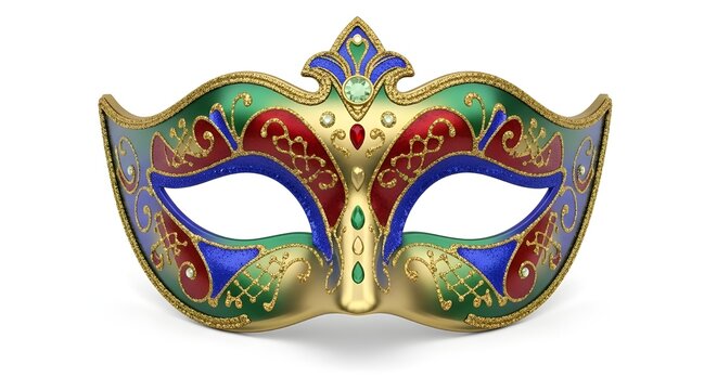 Venetian masquerade mask with colorful floral patterns and gold accents