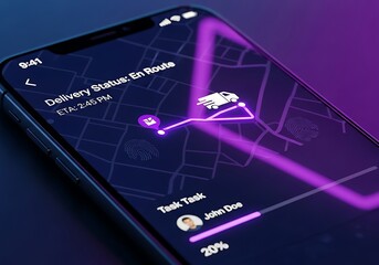 Mobile App Tracking Delivery Route with Real time Navigation Interface