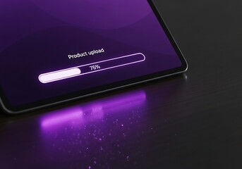 Digital Data Transfer Progress Bar on Screen with Vibrant Purple Glow