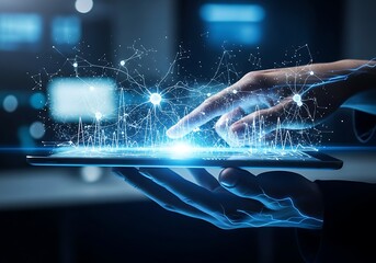 Futuristic Digital Interface Interaction on a Tablet Device