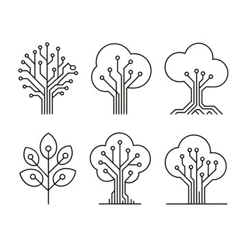 Digital trees and leaves a collection of circuit board inspired illustrations