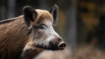 Portrait of a Wild Boar in Natural Forest Environment