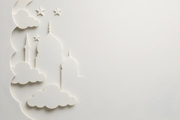 3D Papercut Ramadan White Mosque Background with Elegant Archway