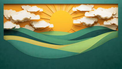 Vector Style Paper Cut Landscape Illustration