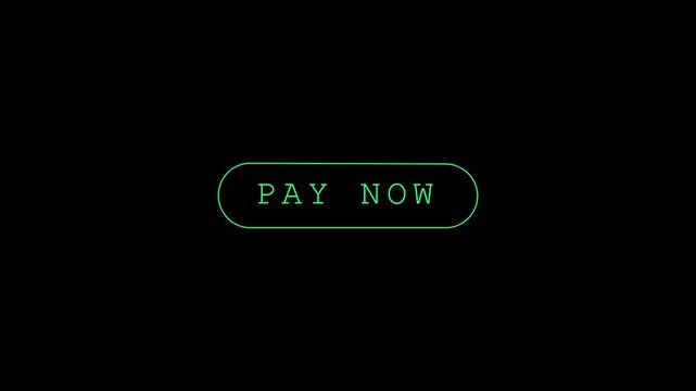 Glowing green neon text " PAYNOW" inside an oval button on a black background pay now payment