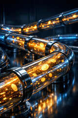 Digital Currency Flowing Through Transparent Data Pipes Concept