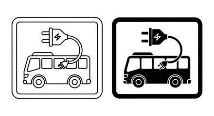 Fototapeta premium Electric bus icon with a charging plug, representing eco-friendly public transportation, electric vehicles, and sustainable mobility solutions