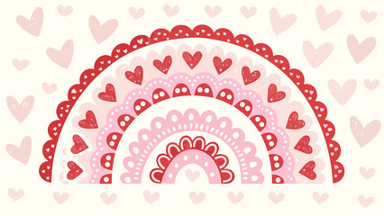 Naklejka premium Vector heart rainbow pattern with pink and red hearts, for Valentine's Day or love-themed banner, poster, or social media overlay, Isolated on transparent background, png
