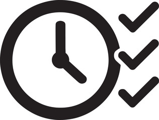 Clock icon fused with checklist ticks symbolizing timed online assessments silhouette