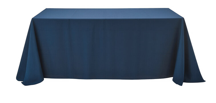 Blue tablecloth on rectangular table fabric isolated on a transparent background