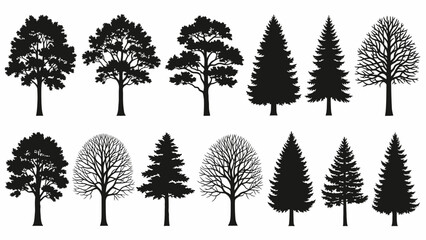 Obraz premium Collection of various tree silhouettes.