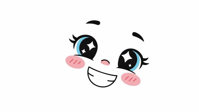 Opening Cute Animated Face Expression Character Acknowledging Joy