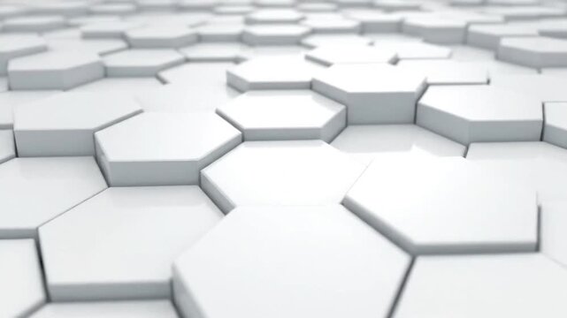 A high-angle view of a futuristic landscape featuring hexagonal tiles in a 3D rendered environment showcasing technology and innovation