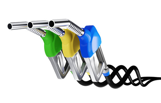 Pompe carburante su sfondo trasparente, rendering 3d