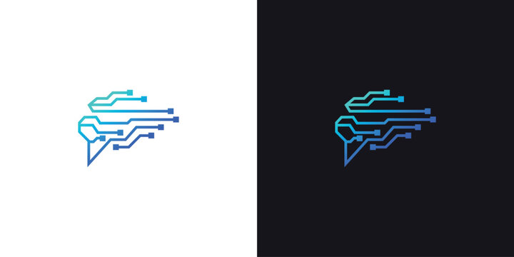 Brain digital idea, abstract mind vector logo design