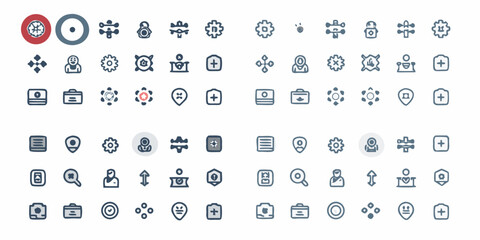 Collection of various blue outlined icons arranged in a grid pattern