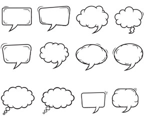 Collection of blank speech bubbles in various shapes
