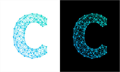 Abstract letter C in a futuristic polygonal mesh design. © Gustavo