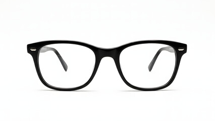 Fototapeta premium Black plastic framed eyeglasses with clear lenses and temples on white background transparent background