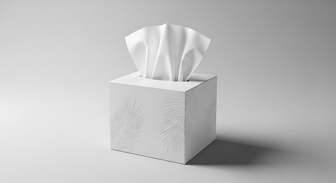 White Facial Tissue Box with Tropical Leaf Design on Gray