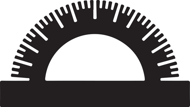 Black and white semicircular protractor with measurement markings