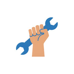 Obraz premium human hand holding blue wrench spanner tool illustration on transparent background