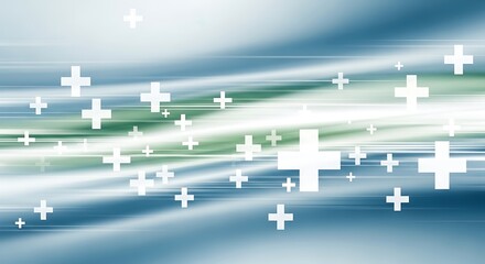 Abstract digital art with white crosses on blue background