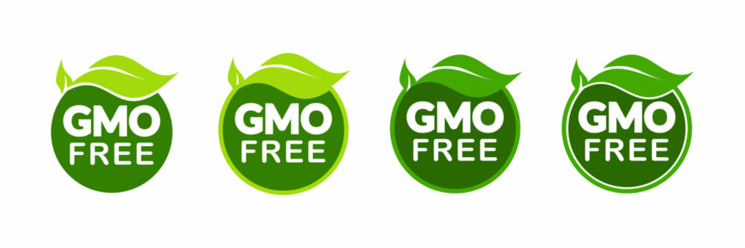 GMO free product label collection. Minimalist line vector icons for packaging design. No added or artificial chemicals badge, sticker, and emblem set for healthy lifestyle.