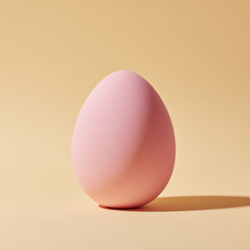 Wingle pastel pink easter egg standing upright on soft yellow background with minimal composition and copy space for seasonal concepts. 